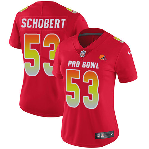 Nike Browns #53 Joe Schobert Red Women's Stitched NFL Limited AFC 2018 Pro Bowl Jersey - Click Image to Close